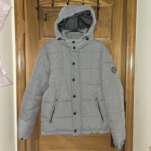 Quilted Heather Gray Hooded Puffer Jacket w/Cozy Water Repellent Fabric|LIKE NEW - Picture 1 of 16